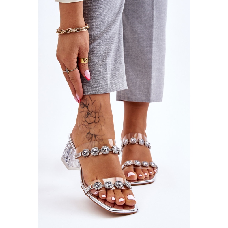 S.Barski Chaussons Femme Avec Zircons Décoratifs Argent Leyla 1