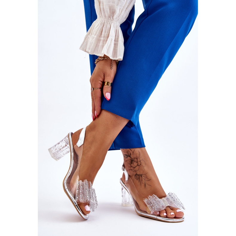 S.Barski Sandales transparentes à la mode avec nœud Ariella argenté 2