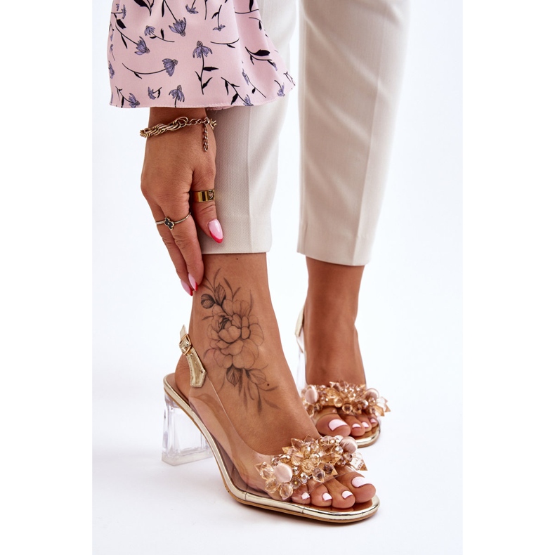 S.Barski Sandales transparentes à la mode avec ornements Carmelo dorés 1