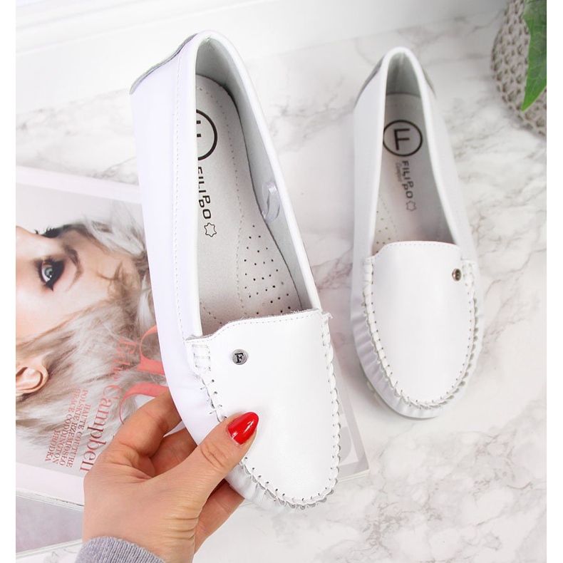 Mocassins femme en cuir blanc Filippo blanche 1