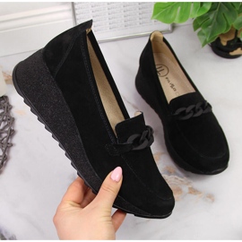 Mocassins en cuir Filippo DP3632 sur un coin avec une chaîne le noir 2