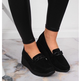 Mocassins en cuir Filippo DP3632 sur un coin avec une chaîne le noir 6