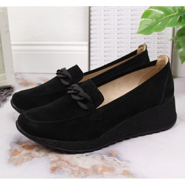 Mocassins en cuir Filippo DP3632 sur un coin avec une chaîne le noir 3