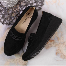 Mocassins en cuir Filippo DP3632 sur un coin avec une chaîne le noir 4