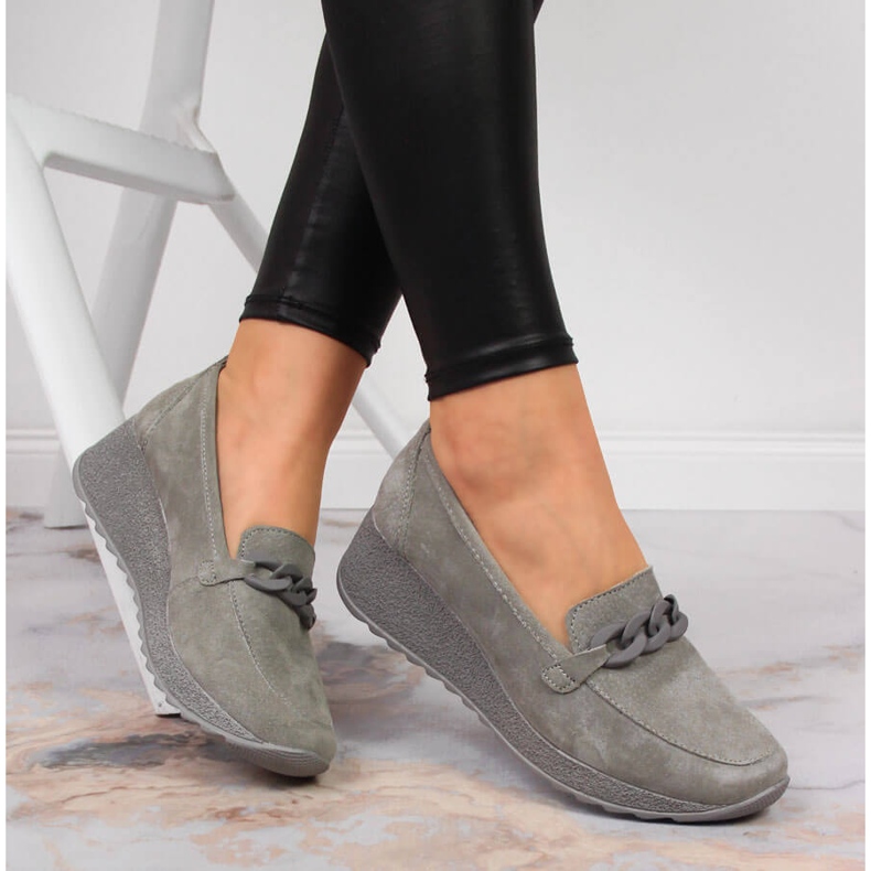 Mocassins compensés Filippo DP3632 en cuir gris avec chaîne 1