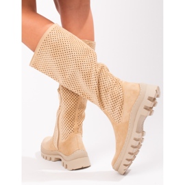 W. Potocki Bottes en daim ajouré de Potocki beige 2