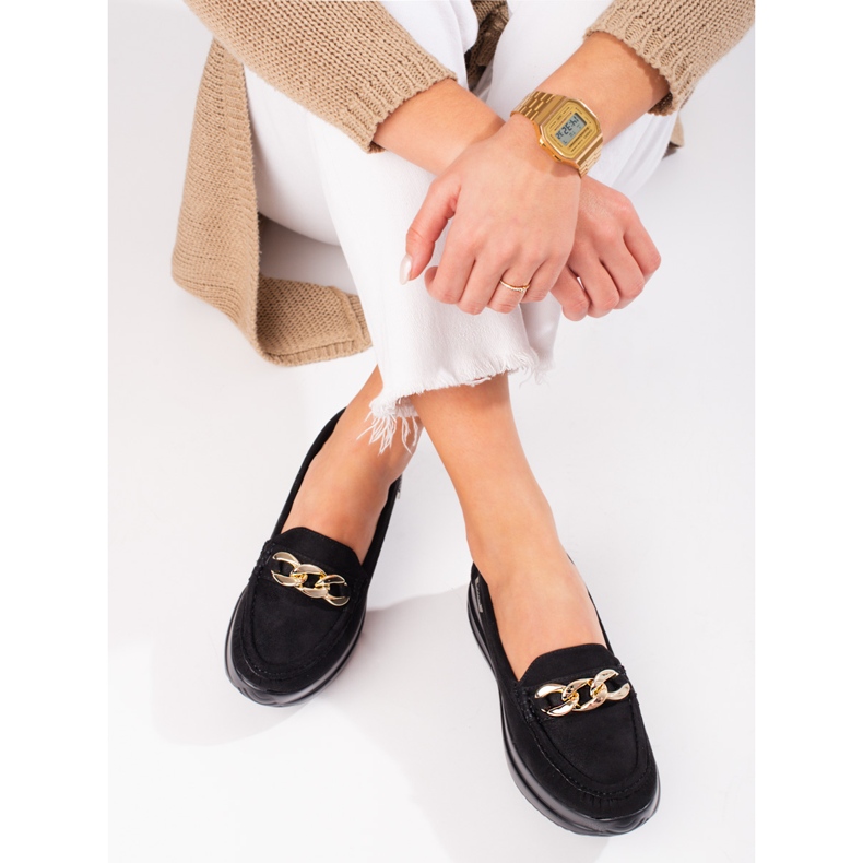 Mocassins compensés Shelovet pour femmes avec chaîne noir 1