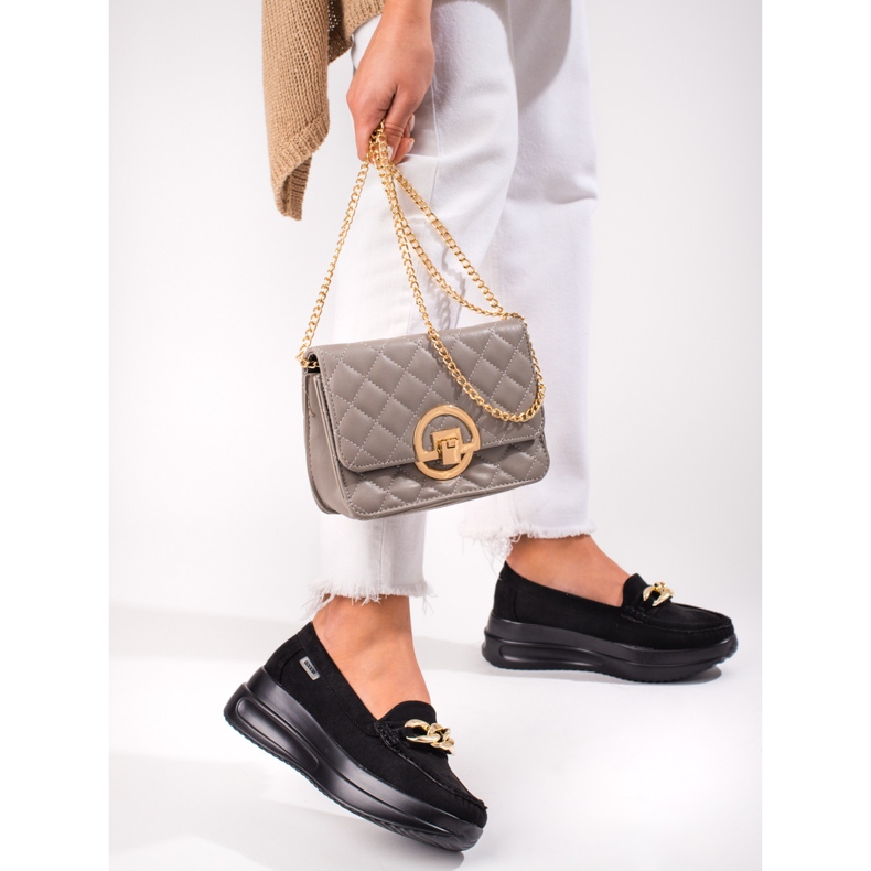 Mocassins compensés Shelovet pour femmes avec chaîne noir 2