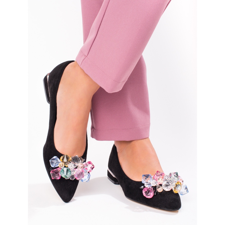 Escarpins à talons bas Shelovet pour femmes en daim noir 1