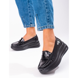 Mocassins Shelovet en cuir verni à semelles épaisses noir 1