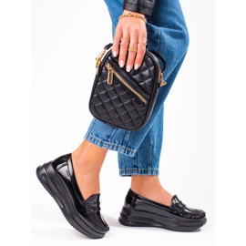 Mocassins Shelovet en cuir verni à semelles épaisses noir 2