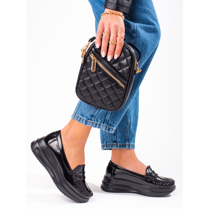 Mocassins Shelovet en cuir verni à semelles épaisses noir 2
