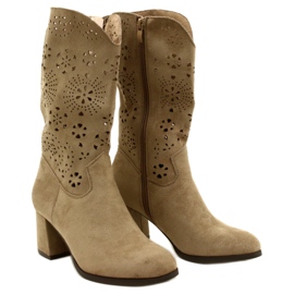 M.Daszyński Bottes beiges en daim féminine de travail 3