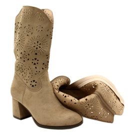 M.Daszyński Bottes beiges en daim féminine de travail 5