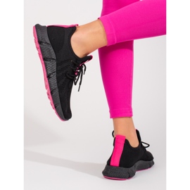 Chaussures de sport noires Shelovet avec empiècement rose 2