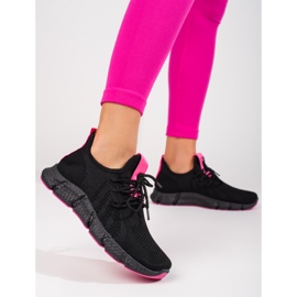 Chaussures de sport noires Shelovet avec empiècement rose 1