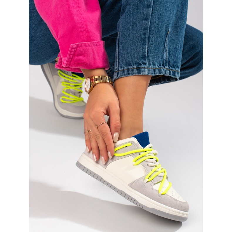 Baskets Shelovet à lacets jaunes blanc 2