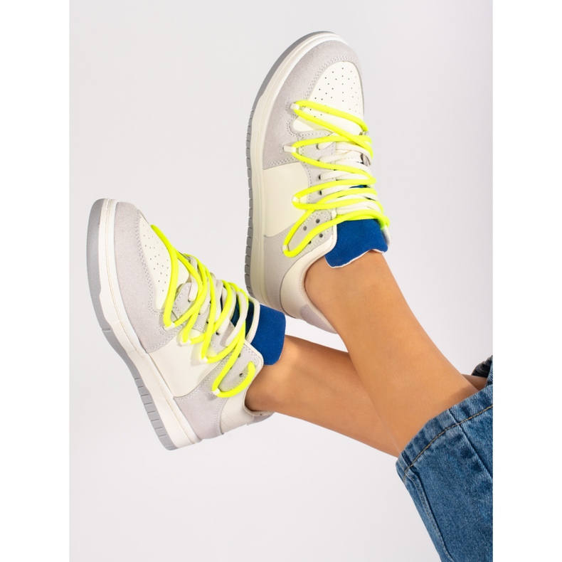 Baskets Shelovet à lacets jaunes blanc 1
