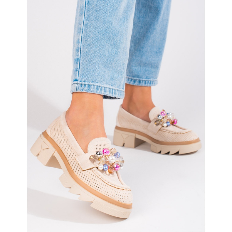 Seastar Mocassins femme Shelovet en daim avec cristaux beige 1 Seastar Mocassins femme Shelovet en daim avec cristaux beige 1