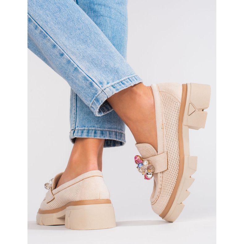 Seastar Mocassins femme Shelovet en daim avec cristaux beige 2 Seastar Mocassins femme Shelovet en daim avec cristaux beige 2