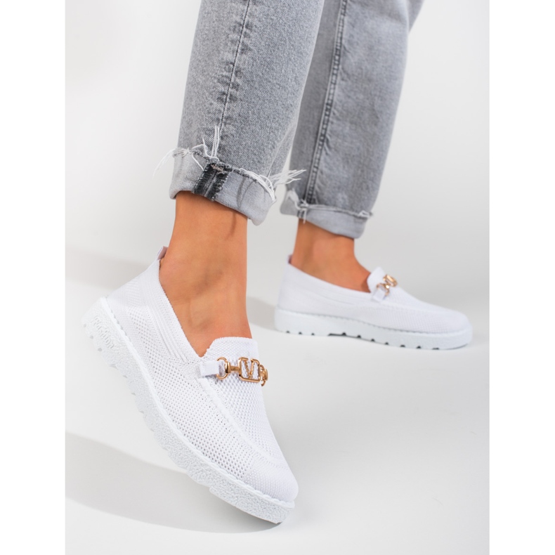 Mocassins femme textile Shelovet blanc blanche 1