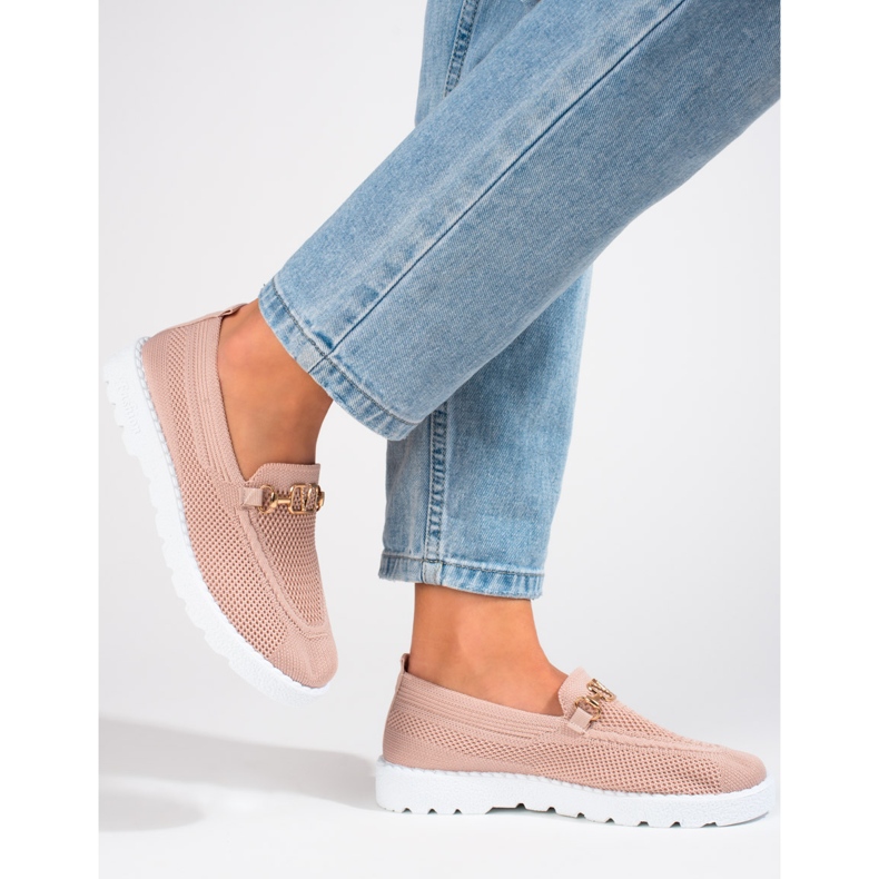 Mocassins femme Shelovet en textile poudré rose 2