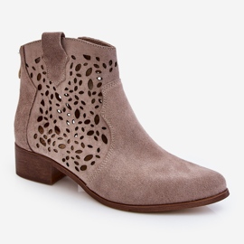 Lewski Shoes Bottes ajourées pour femmes Leski Shoes 2909 Marron clair beige 2