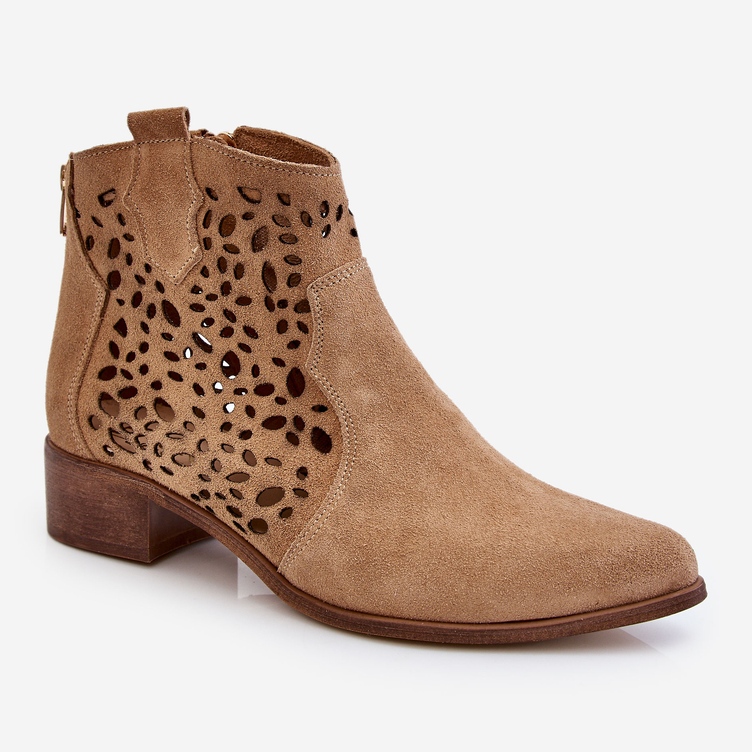 Bottes ajourées pour femmes Lewski Shoes 2909 Beige foncé brun 1
