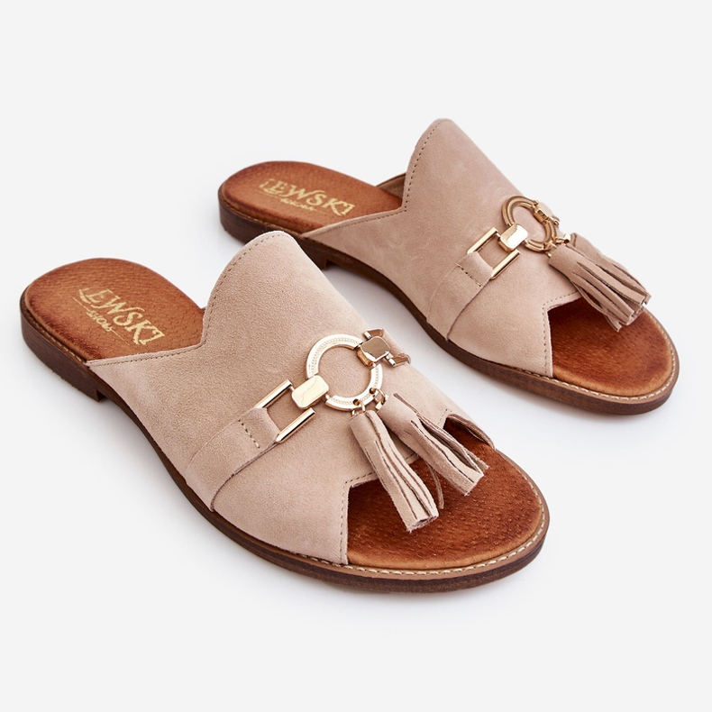 Lewski Shoes Chaussons Femme Daim Leewski Shoes 3226 Beige 2