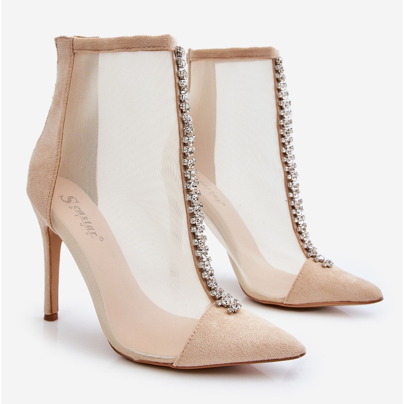 Bottes à talons hauts pour femmes à la mode avec maille beige Rummi 1