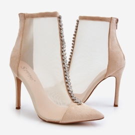Bottes à talons hauts pour femmes à la mode avec maille beige Rummi 2