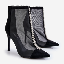 Bottes à talons hauts pour femmes à la mode avec maille noire Rummi 10