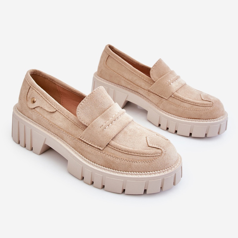 Chaussures à enfiler en daim pour femmes Beige Fiorell 1
