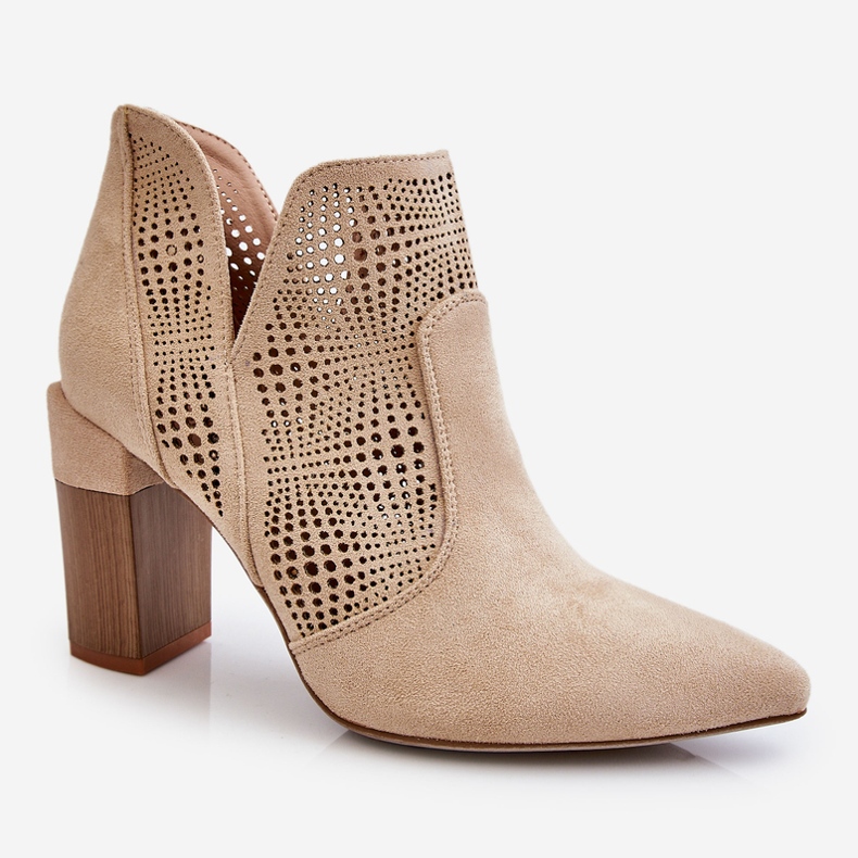 PM1 Bottines à Talons Daim Ajouré Beige Clair Leanna brun 2