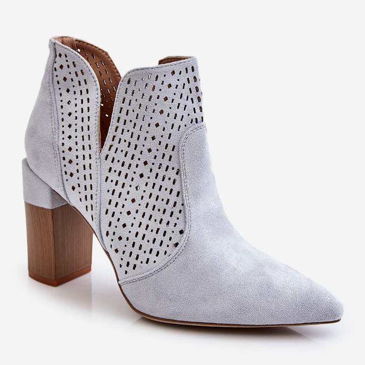 PM1 Bottes à talons hauts en daim ajourées à la mode Gris Genevi argent 2