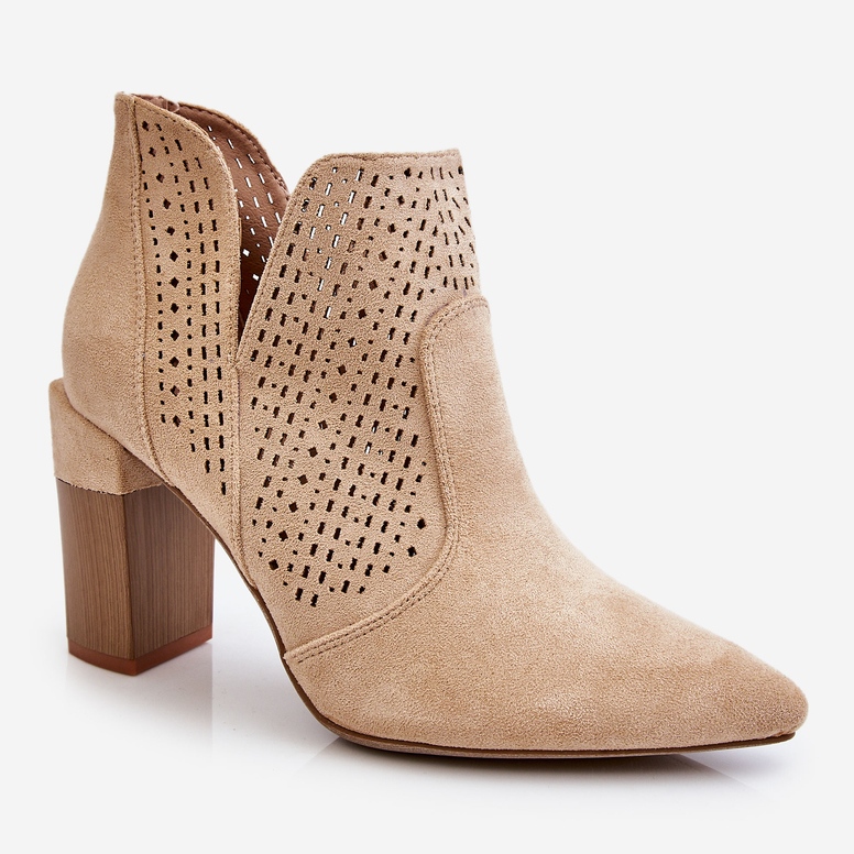 PM1 Bottes à Talons Ajourés en Daim à la Mode Beige Clair Genevi 1