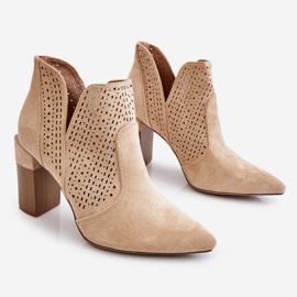 PM1 Bottes à Talons Ajourés en Daim à la Mode Beige Clair Genevi 9