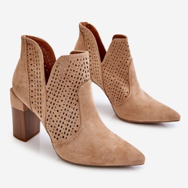 Bottes à Talons Ajourés en Daim à la Mode Beige Genevi 1
