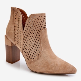 Bottes à Talons Ajourés en Daim à la Mode Beige Genevi 2