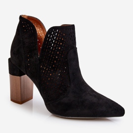 Bottes à talons hauts en daim ajouré à la mode Noir Genevi 2