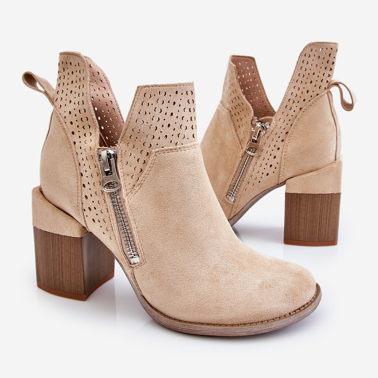 PM1 Bottines Camden Daim à Talons Chunky Beige Clair 1
