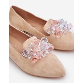 Mocassins ornés à talons plats pour femmes Beige Sloane 1