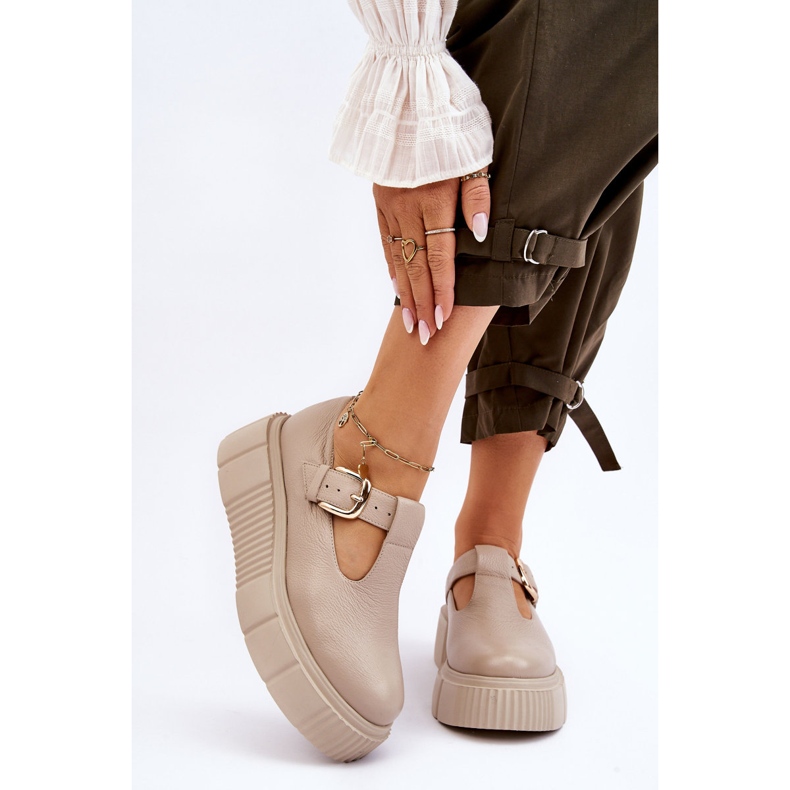 Lemar Chaussures en cuir à la mode sur une plate-forme massive beige Colson 1