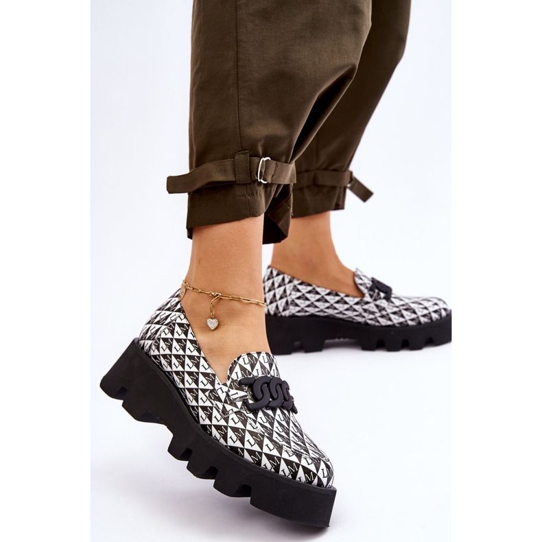 Mocassins Sur Une Plateforme Massive Laura Messi 2601 Noir Et Blanc 2