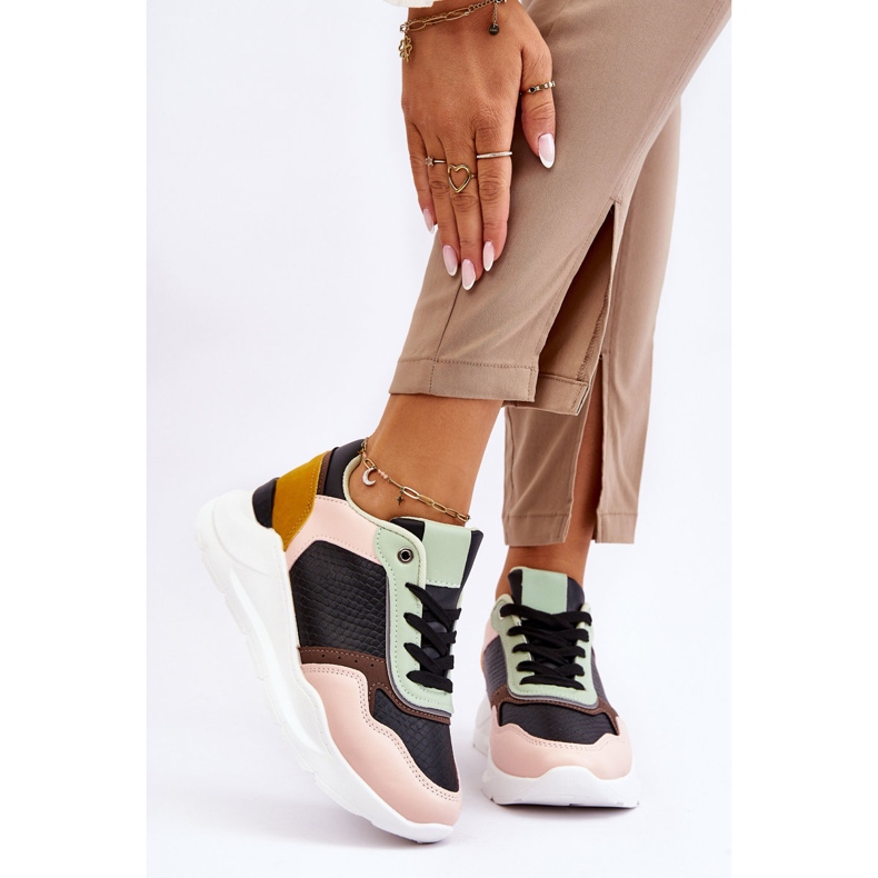 PG1 Baskets à plateforme en cuir pour femmes Chaya noir et vert le noir 1