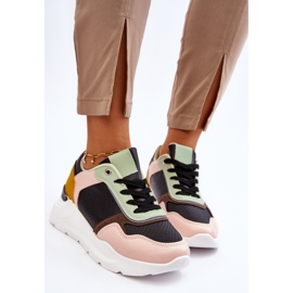 PG1 Baskets à plateforme en cuir pour femmes Chaya noir et vert 2