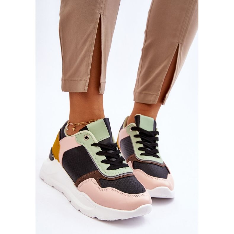 PG1 Baskets à plateforme en cuir pour femmes Chaya noir et vert le noir 2