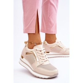 PG1 Chaussures De Sport En Cuir Sur Un Compensé Bas Beige Braylen 2 PG1 Chaussures De Sport En Cuir Sur Un Compensé Bas Beige Braylen 2
