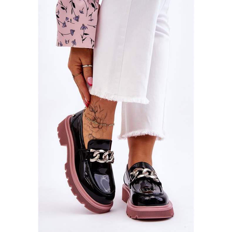 Mocassins Vernis Avec Chaîne GOE LL2N4039 Noir-Violet 2