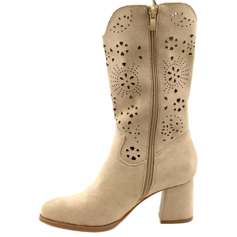 M.Daszyński Bottines ajourées femme, daim, J.Beige 2